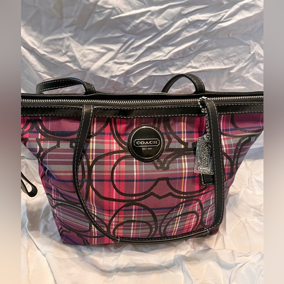 Coach Poppy Tartan Shoulder Bag Tote Rare Pink - Picture 9 of 10